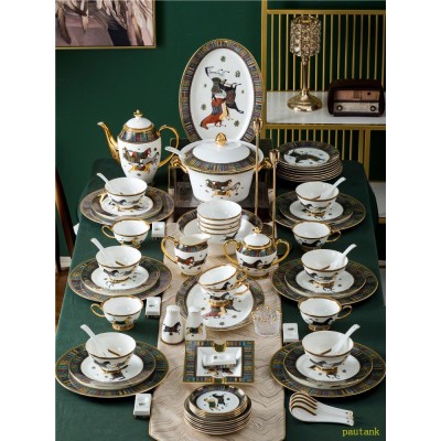 Bowl and dish set household Jingdezhen 77 pieces of high-grade European bone china tableware Phnom Penh bowl luxury combination gift box