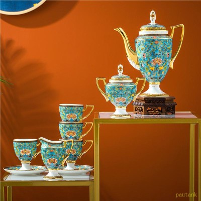 Jingdezhen enamel color high-end tea light luxury ins Coffee Set European style small luxury household cup and dish set Jingtai