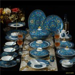 Jingdezhen Royal enamel color bone china tableware set 68 bone china dishes for family wedding Hotel and club