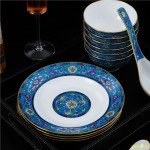 Jingdezhen Royal enamel color bone china tableware set 68 bone china dishes for family wedding Hotel and club