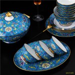 Jingdezhen Royal enamel color bone china tableware set 68 bone china dishes for family wedding Hotel and club