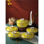 Jingdezhen enamel color tableware set, porcelain, four dishes and one soup, ceramic dishes and dishes, soup bowl with cover