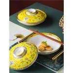 Jingdezhen enamel color tableware set, porcelain, four dishes and one soup, ceramic dishes and dishes, soup bowl with cover