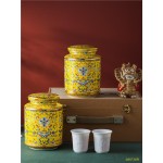 Jingdezhen enamel painted ceramic tea pot metal cover sealed pot storage bucket size travel tea set packaging